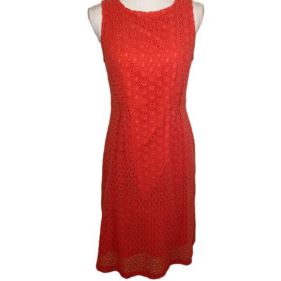 Garnet Hill Dress Knee Length Eyelet Lace Sleeveless Sheath Fit & Flare Coral 6 - Picture 1 of 6
